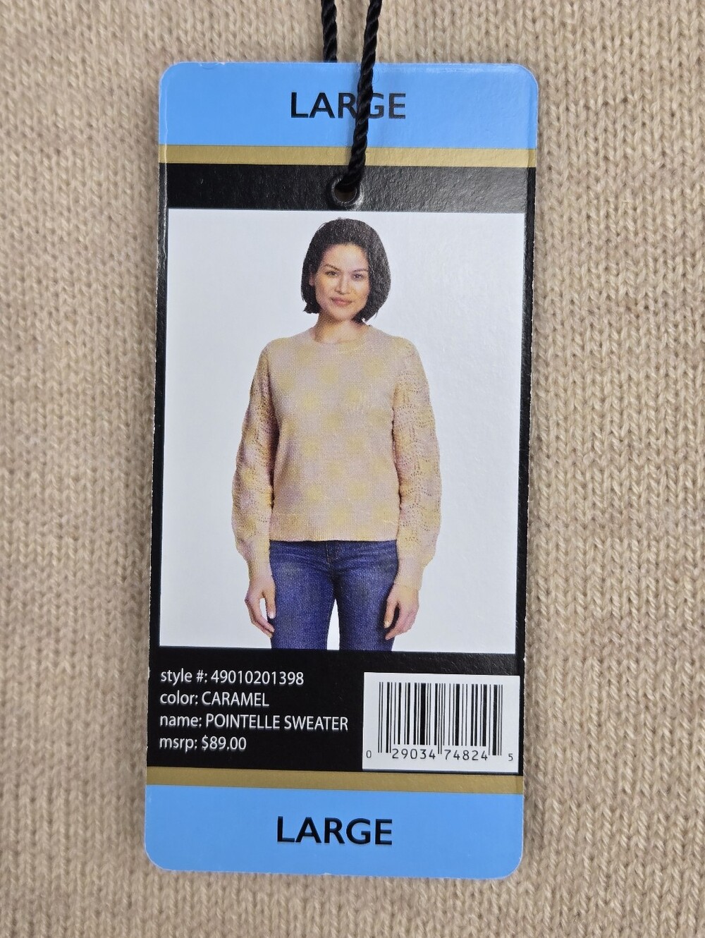 NEW Christian Siriano Pointelle Sweater Lace Knit Caramel Crew Neck Size Large - Picture 4 of 9